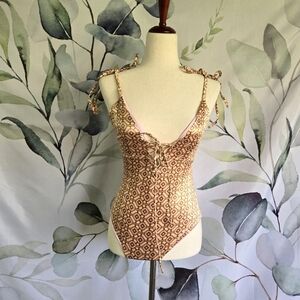 ASOS | Lace Up One Piece Swimsuit in Pink Tile Print sz 4P